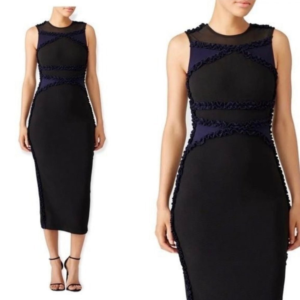 Opening Ceremony black and blue ruffled midi dress